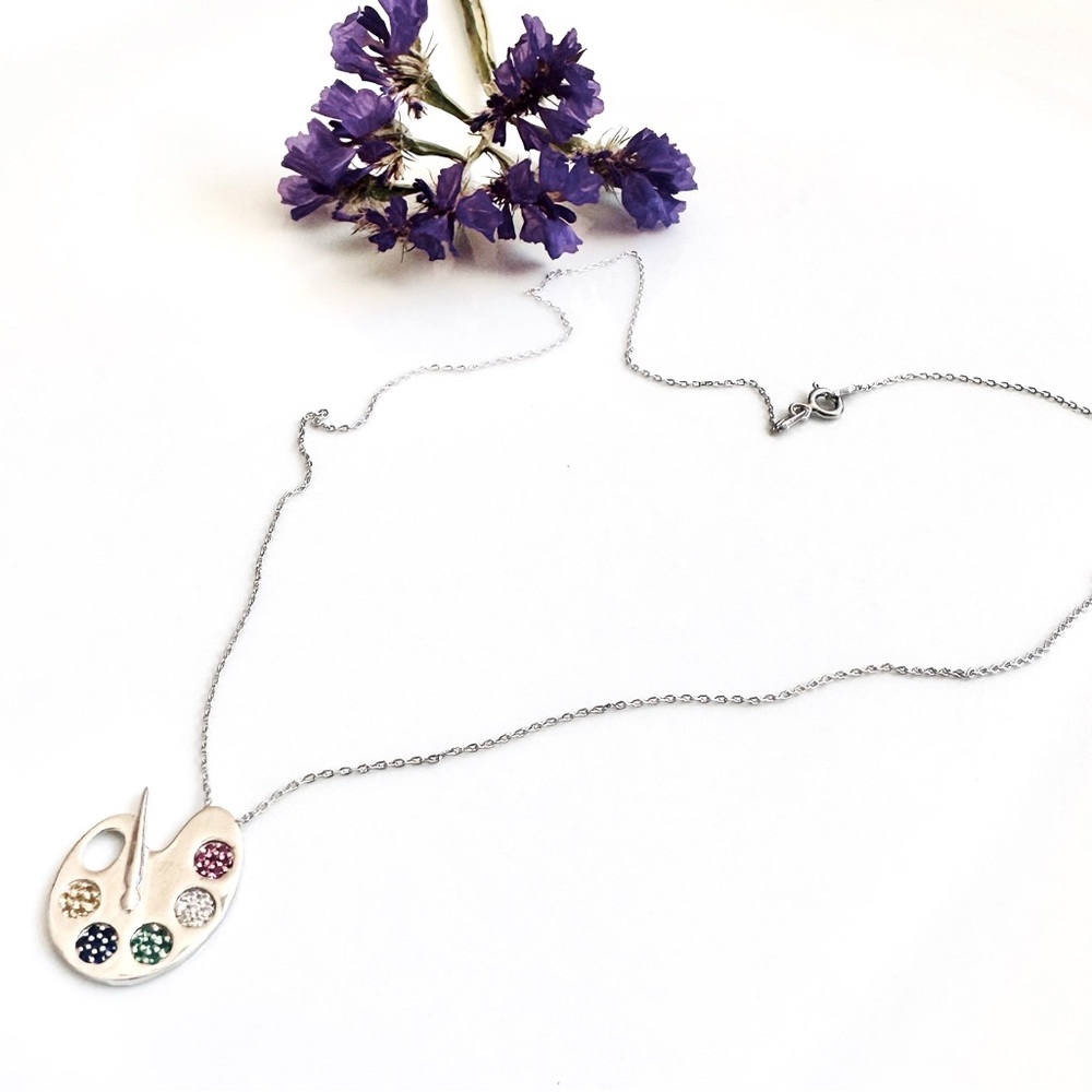 Minimal Sterling Silver Palette Necklace, Dainty Painter Necklace Artist Pendant